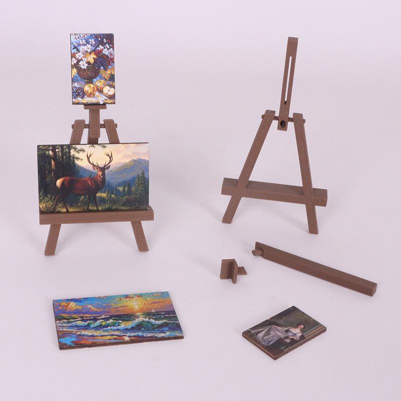 Miniature Dollhouse Easel & Oil Painting Canvas Set – 3 Pieces