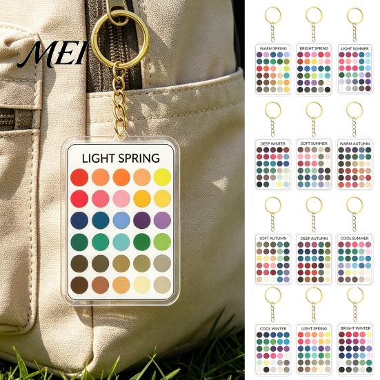 Makeup Color Guide 2Pcs Palette Keychain Pendant, Clear Acrylic Season Analysis Swatches Spring Summer Fall Winter Colors Keychain, Card, Gifts