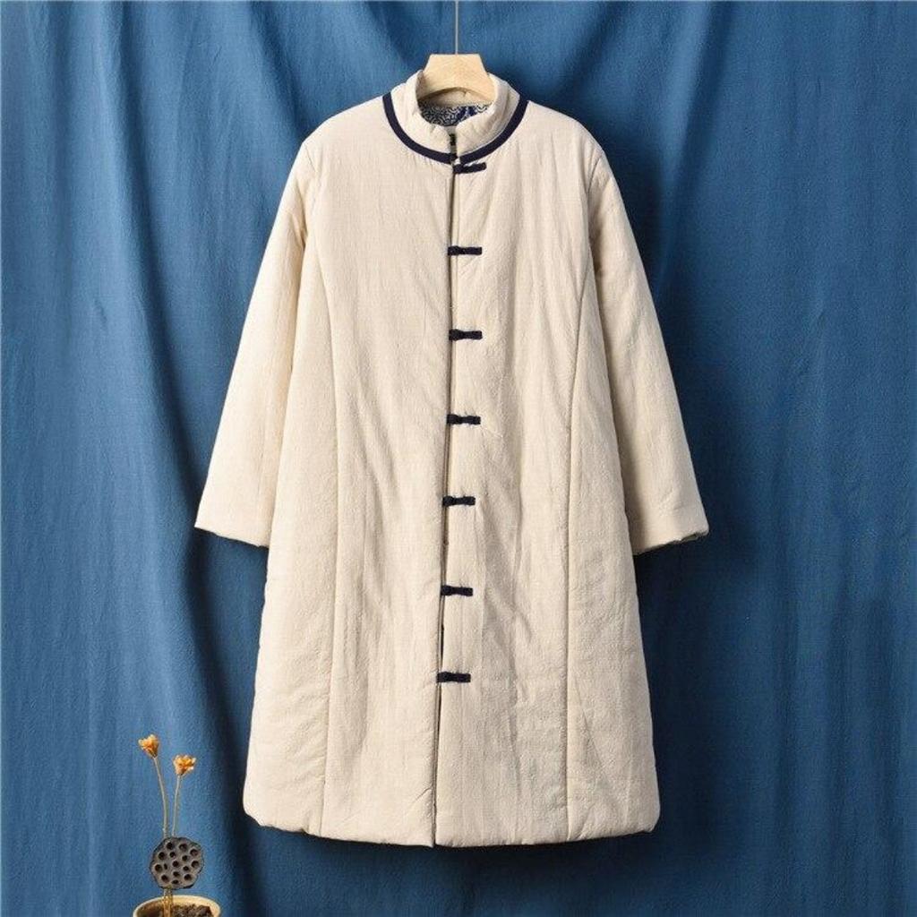 Johnature Vintage Women Long Sleeve Coats Winter Pockets Cotton Linen Solid Color Loose Female Parkas