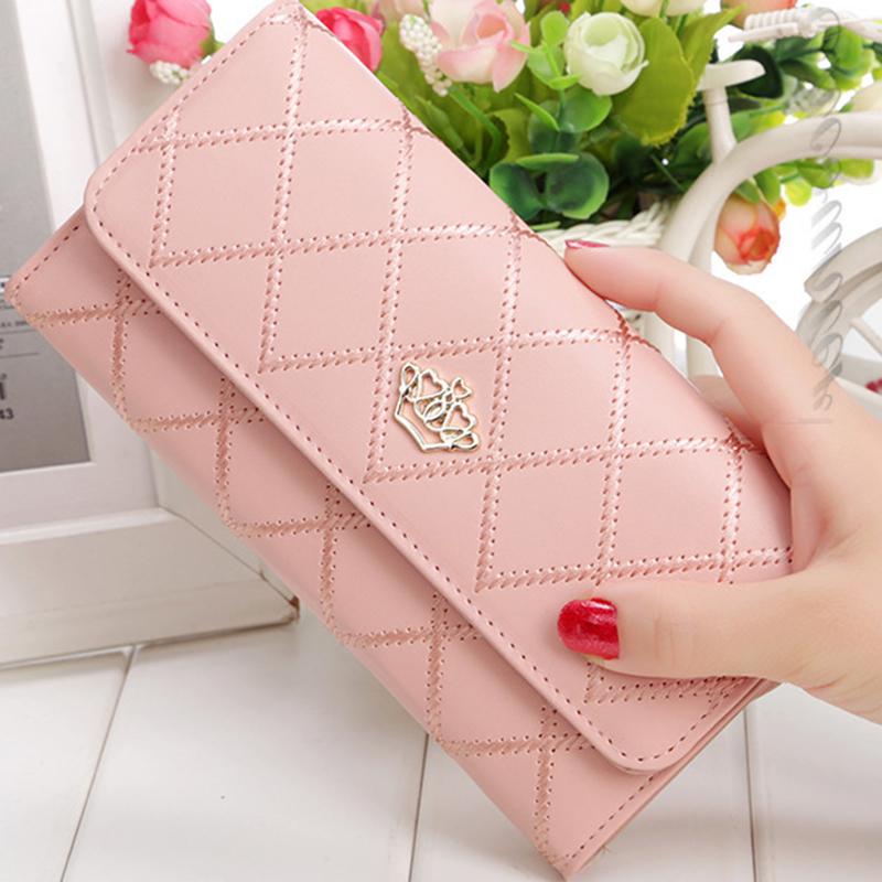 Женщины Девушка Ромб Pattern Party Тонкий Кошелек Металлические Сердца Корона Длинный Кошелек Сумочка