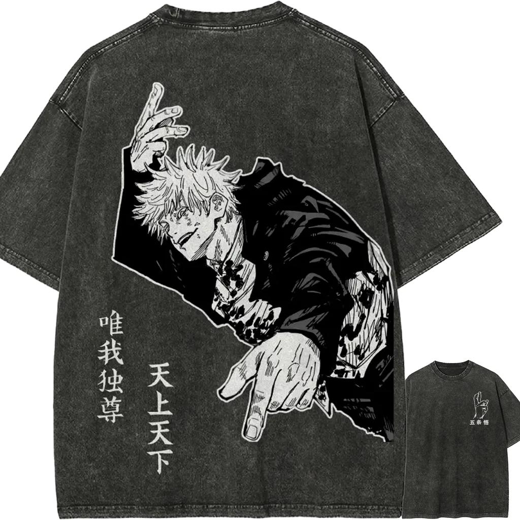 Футболка Годжо Сатору Почитаемый Человек Jujutsu Kaisen Манга Футболка Винтажная Стирка Оверсайз Ретро Аниме Харадзюку Мужская Уличная Одежда Графическая Верх