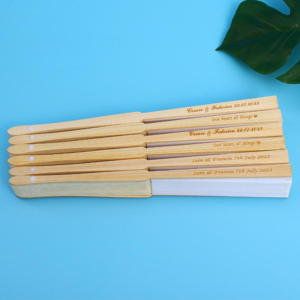 20/70 шт. персонализированный гравированный белый складной элегантный шелковый веер с подарочным пакетом свадебные сувениры