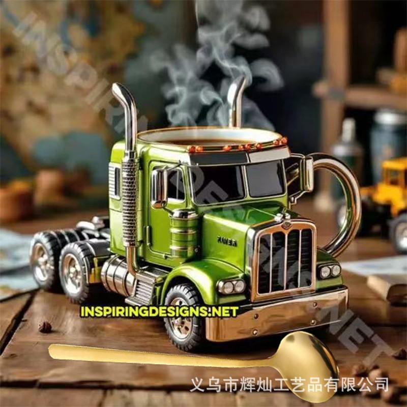 Resin Truck Coffee Cup Decorative Figurine Desk Home Office Living Room Modern Minimalist Desktop Ornament