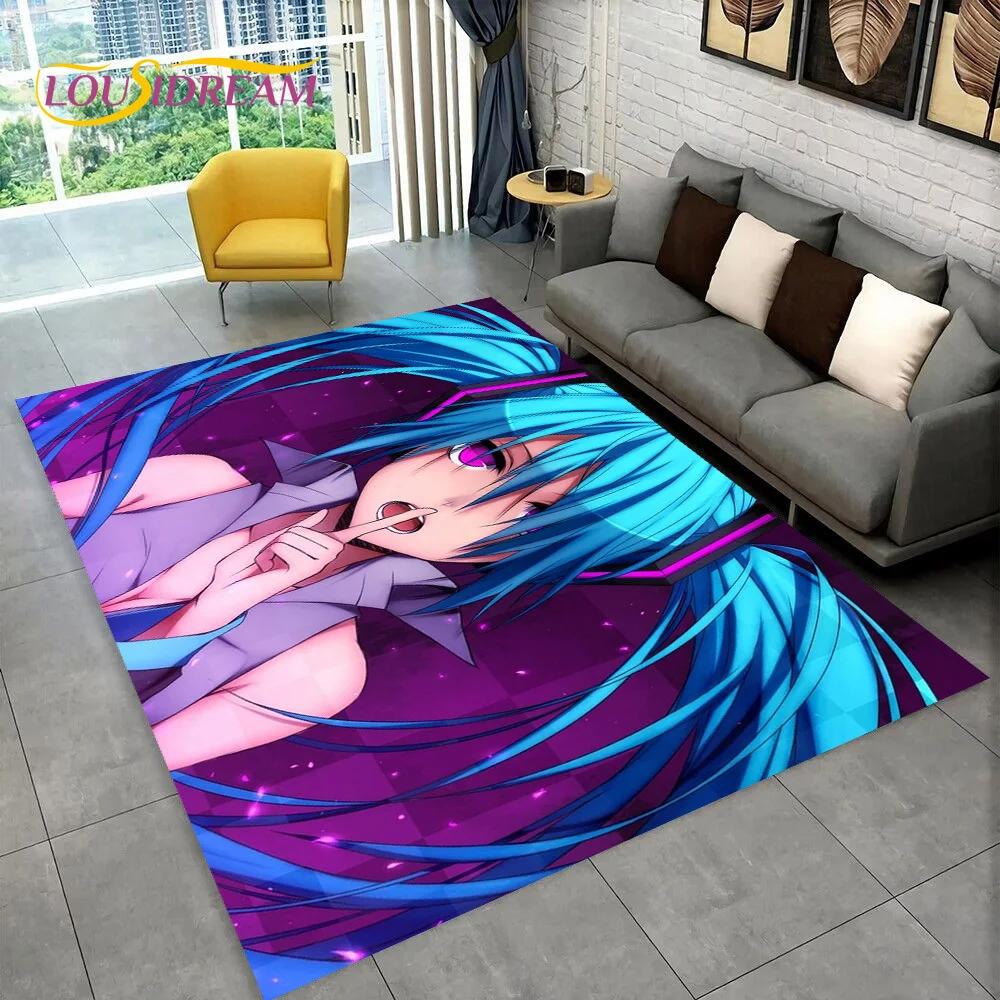 3D Cute M-Mikuu Music Cartoon Characters Carpet Rug for Living Room Bedroom Home Sofa Decoration,Kid Area Rug Non-slip Floor Mat