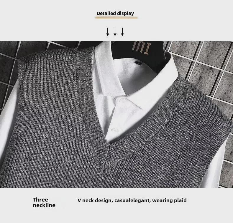 Мужской вязаный жилет в гонконгском стиле – однотонный, свободный крой, без рукавов, идеально подходит для осени и зимы