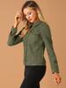Allegra K Faux Snap Dark Size L Jacket, Suede, Turn-Down Collar, Buttons, Green,