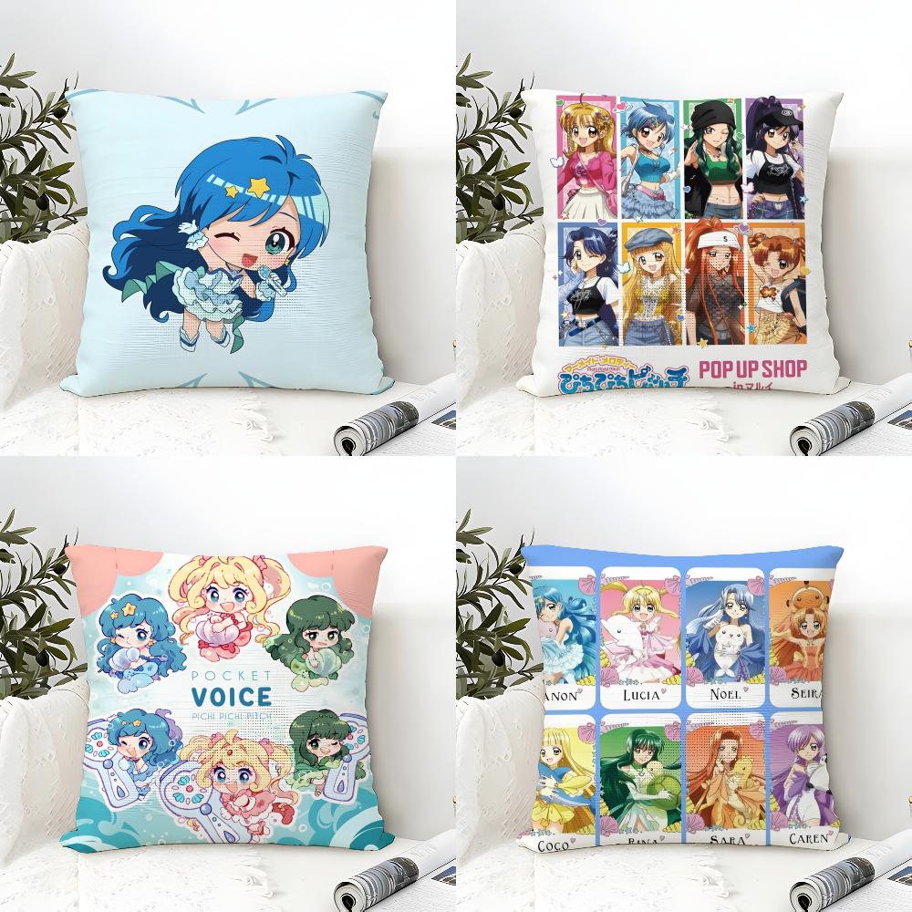 Чехол на подушку с принтом в стиле аниме M-Mermaid Melody Pichi Pichi Pitch, натуральный лен, двусторонняя печать, для дивана, домашний декор, наволочка