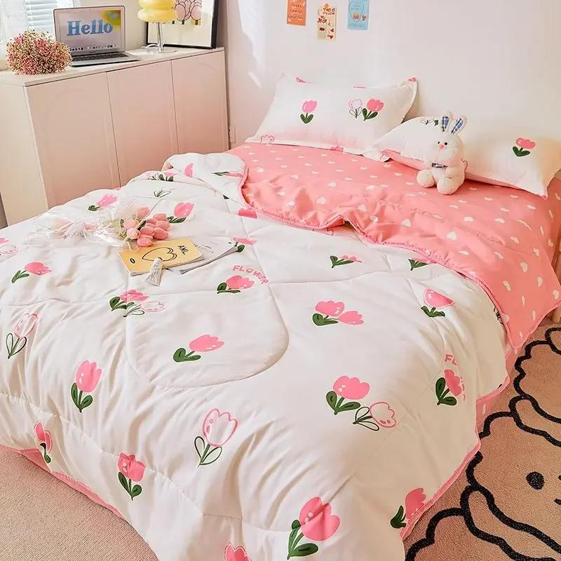 Летние одеяла в стиле принцессы, моющиеся, с цветочным рисунком, односпальное, двуспальное, двуспальное, покрывало с кондиционером, для девочек и мальчиков