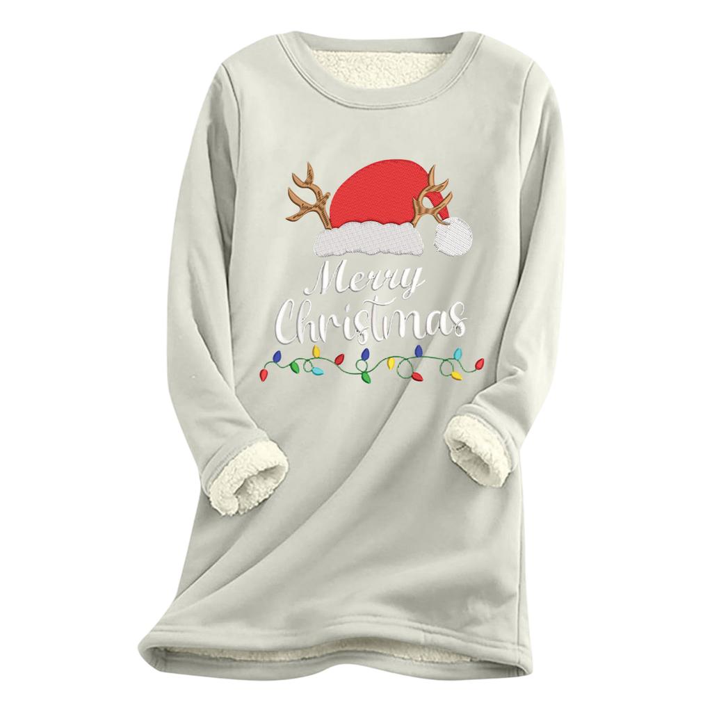 Women's Christmas Print Thick Plush Lambswool Warm Long Top