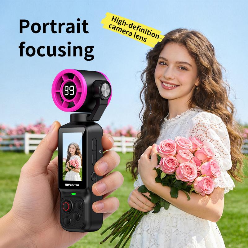 2 in 1 Portable Air Cooling Fan 2000Mah USB Rechargeable 100 Speeds Outdoor Built-in Vlog Camera Travel Handheld Fan