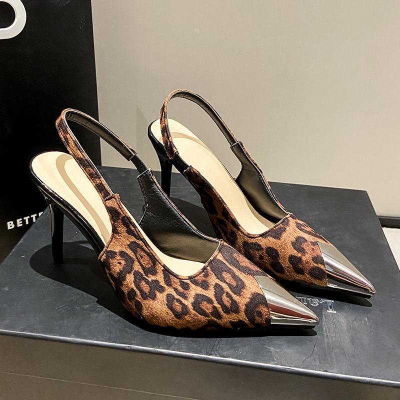 Сандалии Летние женские босоножки на высоком каблуке с леопардовым принтом Модные туфли с острым носком Singbacks Элегантные женские туфли-лодочки для танцев и вечеринок Сандалии