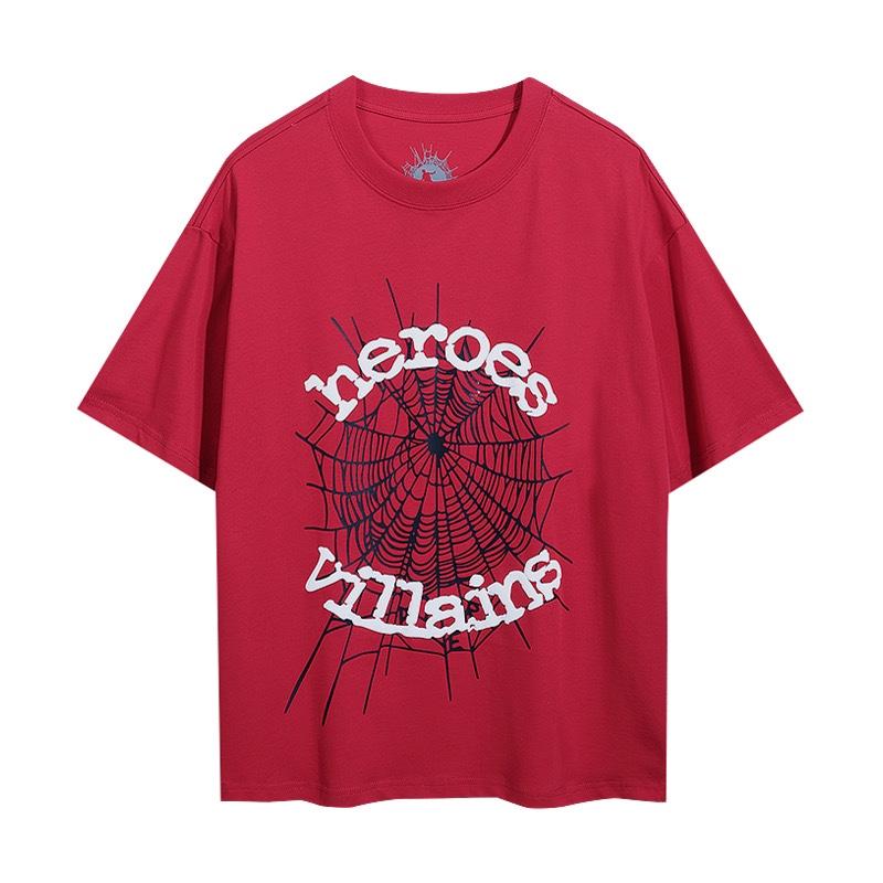 24S cross-border European and American trendy brand Sp5de spider web 555 portrait letter foam short-sleeved t-shirt men's and women's high street 