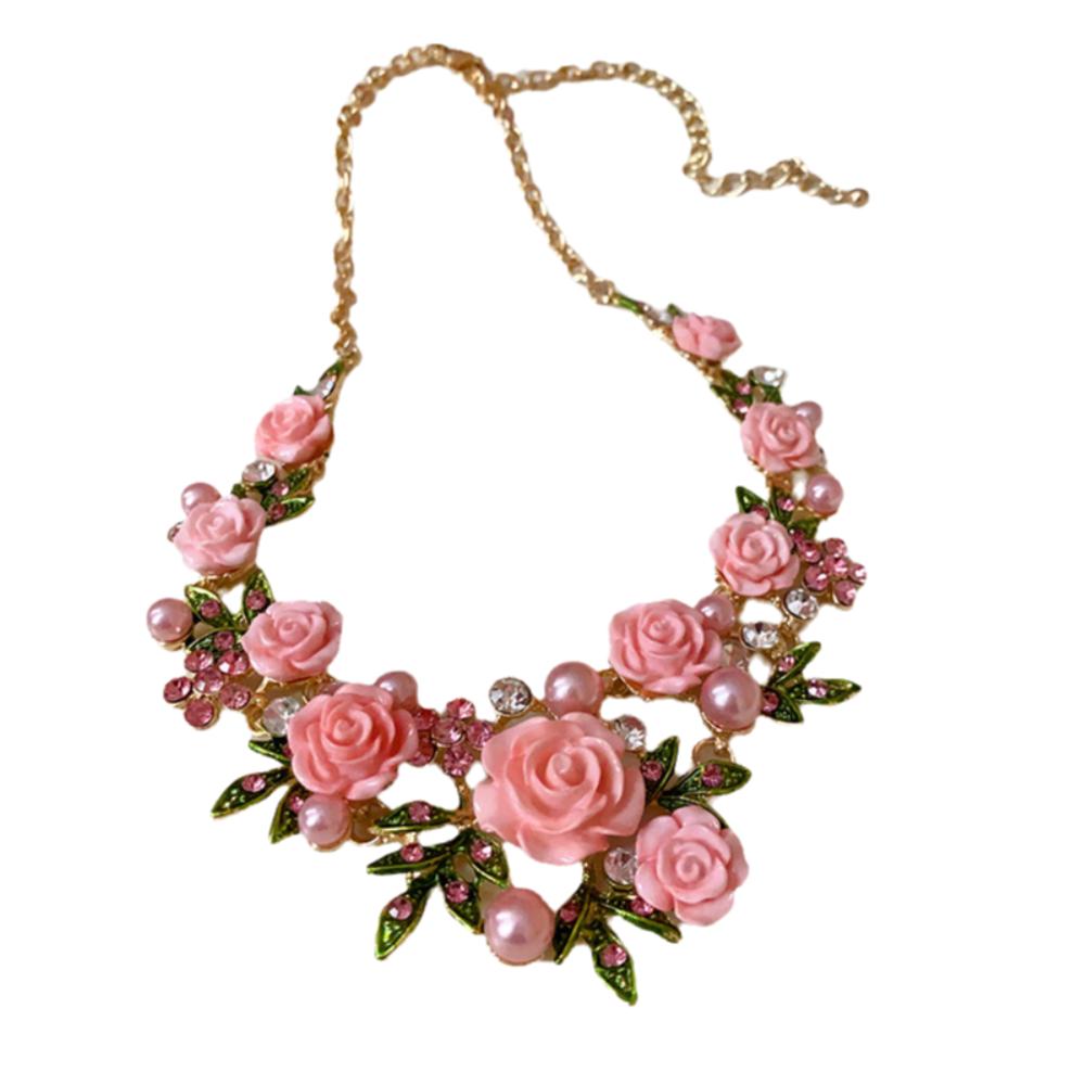 Жемчужный браслет с цветком, серьги-пусеты со стразами, роскошное ожерелье с цветком розы, вечеринка