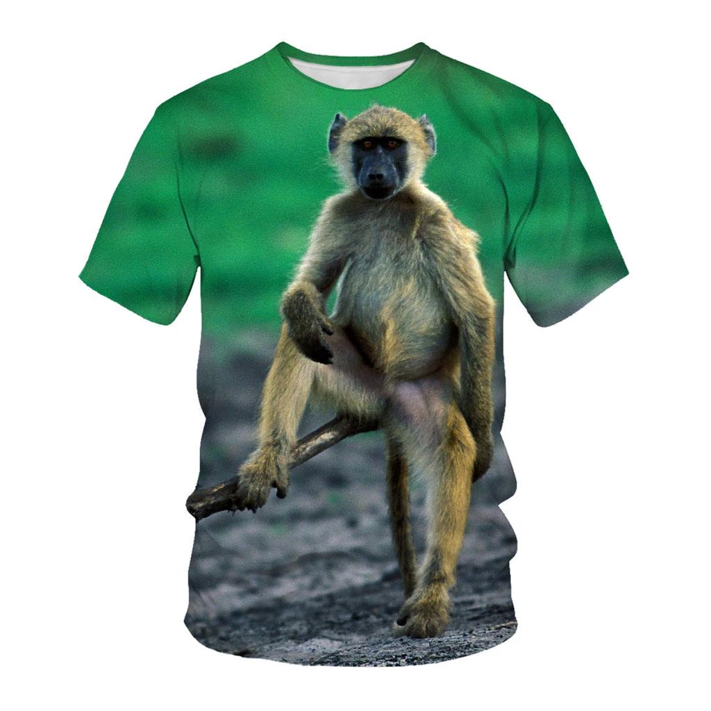 Summer Short Sleeved T-shirt for Men 3D Digital Printed Animal Monkey Round Neck Loose Men Fat Half Sleeve Bottom Shirt Summer