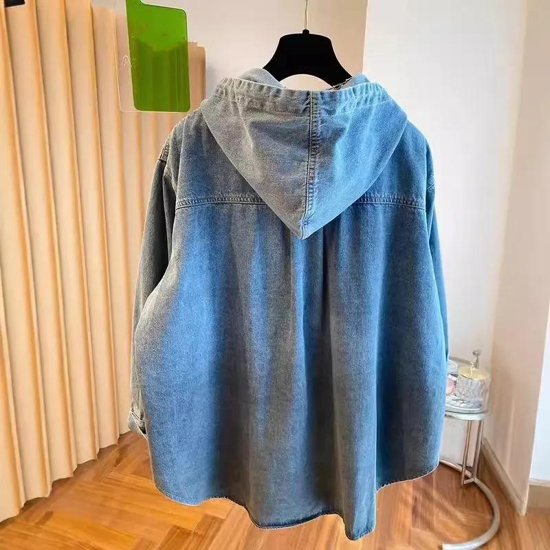 Women Spring Autumn Solid Retro Matakawa Denim Shirts&blouses Hooded Blusas Mujer Korean Casual Camisas