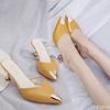 New Style Half Slippers Women's Fashion Cat Heel Korean Versatile Pointed High Heel Shoes Wear Thin Heel Sandals Women's