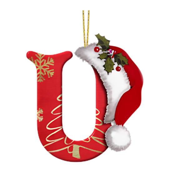 Рождественская буква подвеска акриловая 2D плоская буква подвесное украшение рождественская елка шапка Санта-Клауса буква