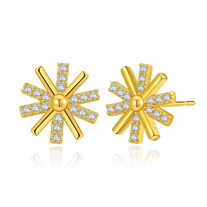 Snowflake Shape 18k Gold Plated Micro Inlaid Zircon Stud Earrings For Women