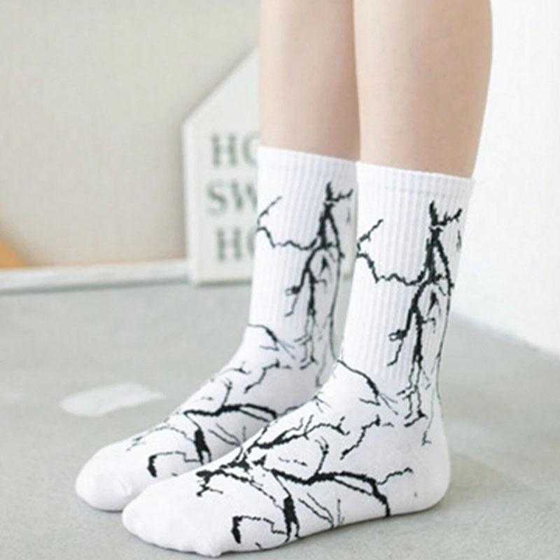 1 пара мужских носков в стиле хип-хоп с рисунком в виде шахматной доски, молнии, пламени, скейтборда