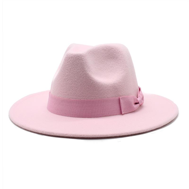 Ветер большой карниз шляпа мода бант плоский край цилиндр шляпа мужчины и женщины шерстяная джаз шляпа Lmn193