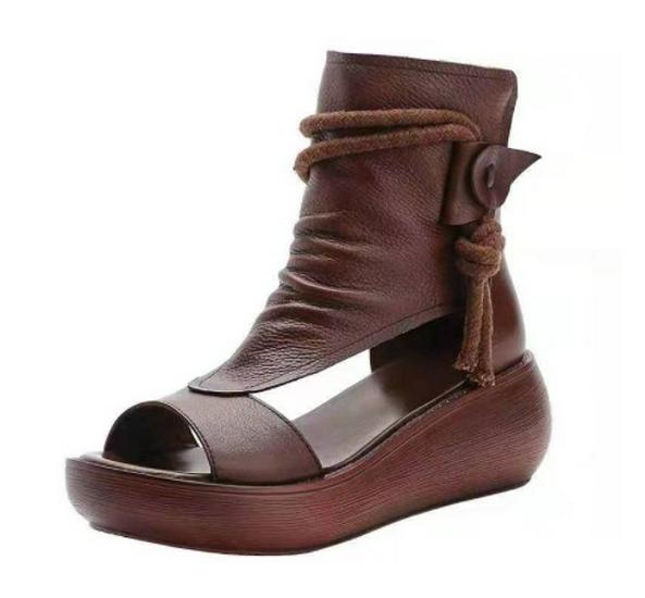 Летние босоножки в римском стиле на танкетке с открытым носком и толстой подошвой 2024 года