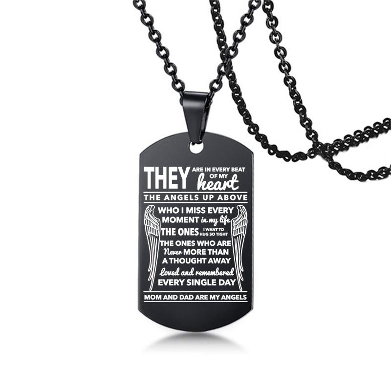 Ожерелье «Мой папа, мама, сын, дочка», черное ожерелье из нержавеющей стали с крыльями ангела, жетоны для собак, подвески, памятные украшения