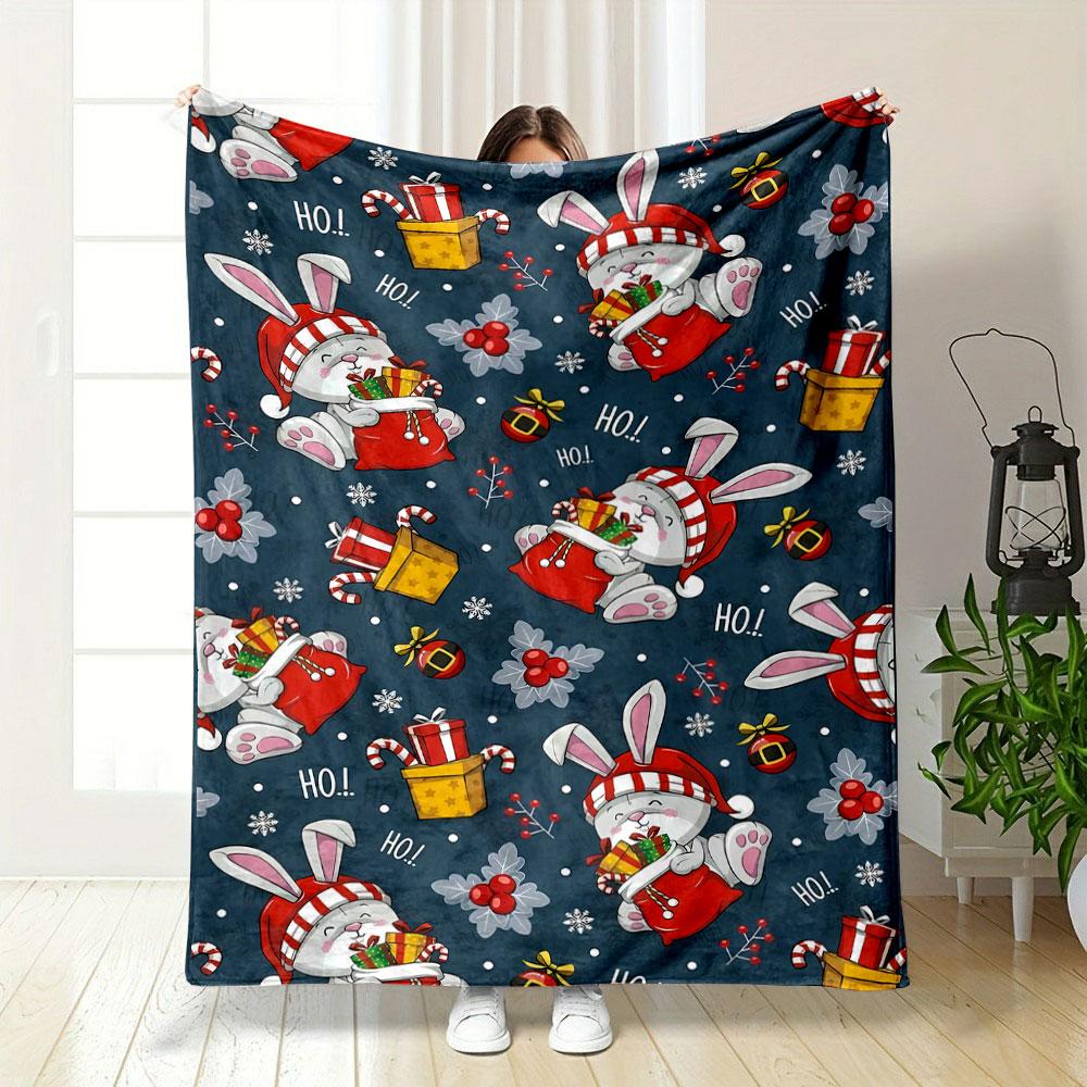 Christmas Bunny Pattern Blanket bedroom Blanket for Livingroom Couch lunch break Soft throw for Friend's festival Gift