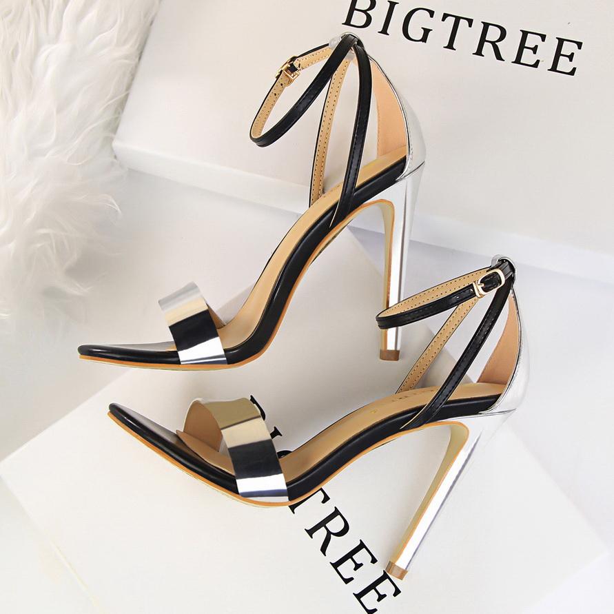 Bigtree Модные женские сандалии с открытым носком на тонком каблуке для ночного клуба на сверхвысоком каблуке и с открытым носком в тон одного цвета