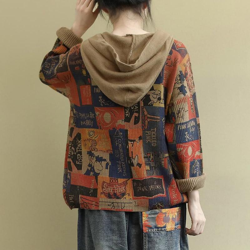 Spring and Autumn Loose Knitted Jacket Retro Literary Long-sleeved Versatile Hooded Sweater Women Plus Size