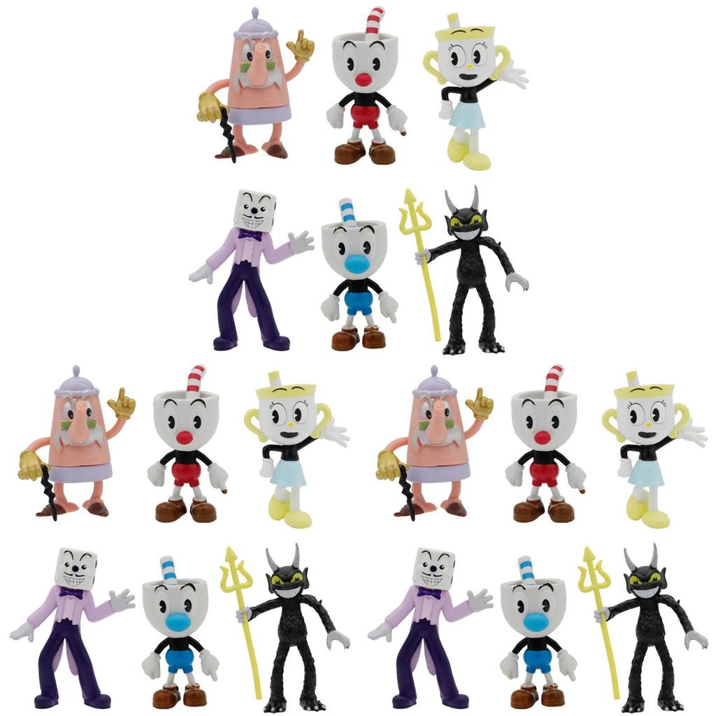 Красочная кукла Cuphead 3,6-4 дюйма Игровая периферия Ручная работа Украшения для торта 6 шт./набор