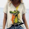Женская футболка с принтом животных из мультфильмов, топ больших размеров с V-образным вырезом, летняя женская трендовая одежда, рубашка с коротким рукавом, свободная футболка
