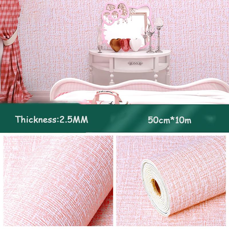 5 Meters / Roll 3D Self-adhesive Thicken Waterproof Wallpaper Linen Textured Pure Color Home Decorative Refurbished Sticker