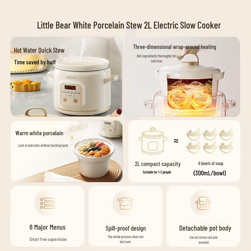 Bear 2L Programmable Electric Ceramic Stew Pot CN plug (adapter included)