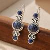 Винтажные серьги-подвески ручной работы с инкрустацией синтетическим лазуритом для женщин Элегантные Изысканные Банкетные Ювелирные Аксессуары