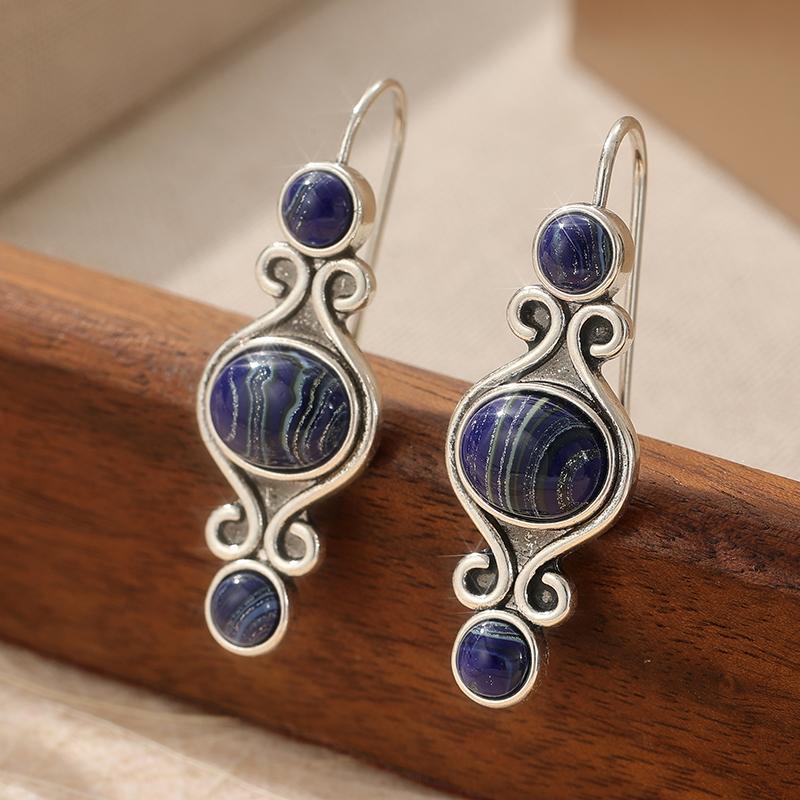 Винтажные серьги-подвески ручной работы с инкрустацией синтетическим лазуритом для женщин Элегантные Изысканные Банкетные Ювелирные Аксессуары