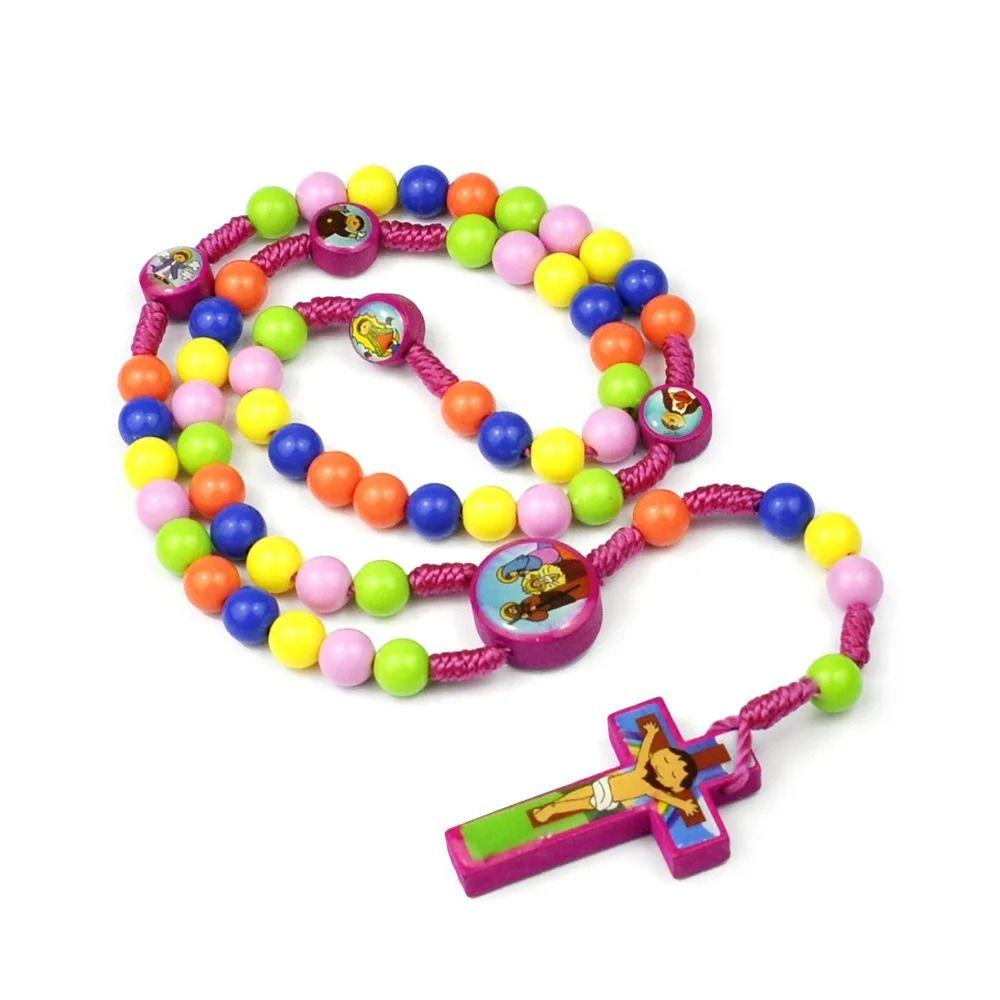 Cartoon Kids' Rosary Necklace Funny Crucifix Pendant Chain Children Rosary Necklace Pray