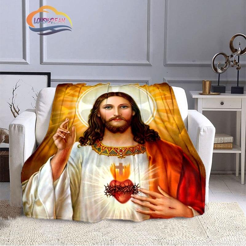 Одеяло с изображением Иисуса Христа, фланелевое теплое мягкое плюшевое одеяло для дивана-кровати, одеяло из серии «Дева Мария и Иисус», религиозное верование