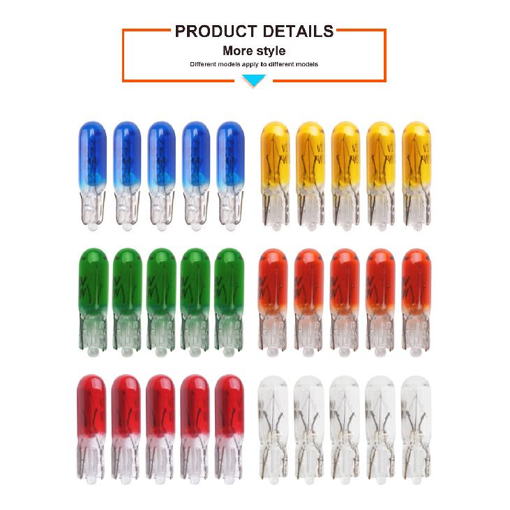 10pcs W2W T5 Led Car Gauge Light Halogen Lamp 12v 1.2w Auto Interior Instrument Lights Side Marker Light Glass Dashboard Bulb Dome Lights 6