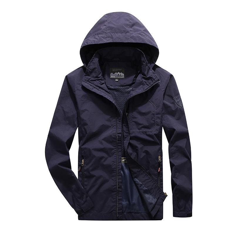 Men's Spring and Autumn Thin Solid Color Zipper Pocket Loose Casual Youth Zipper Cotton Hooded Ordinary Jacket