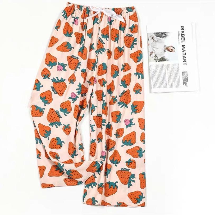 Женские пижамные брюки больших размеров из хлопка и вискозы, с мультяшным цветочным принтом, свободные девятиточечные пляжные брюки, для улицы