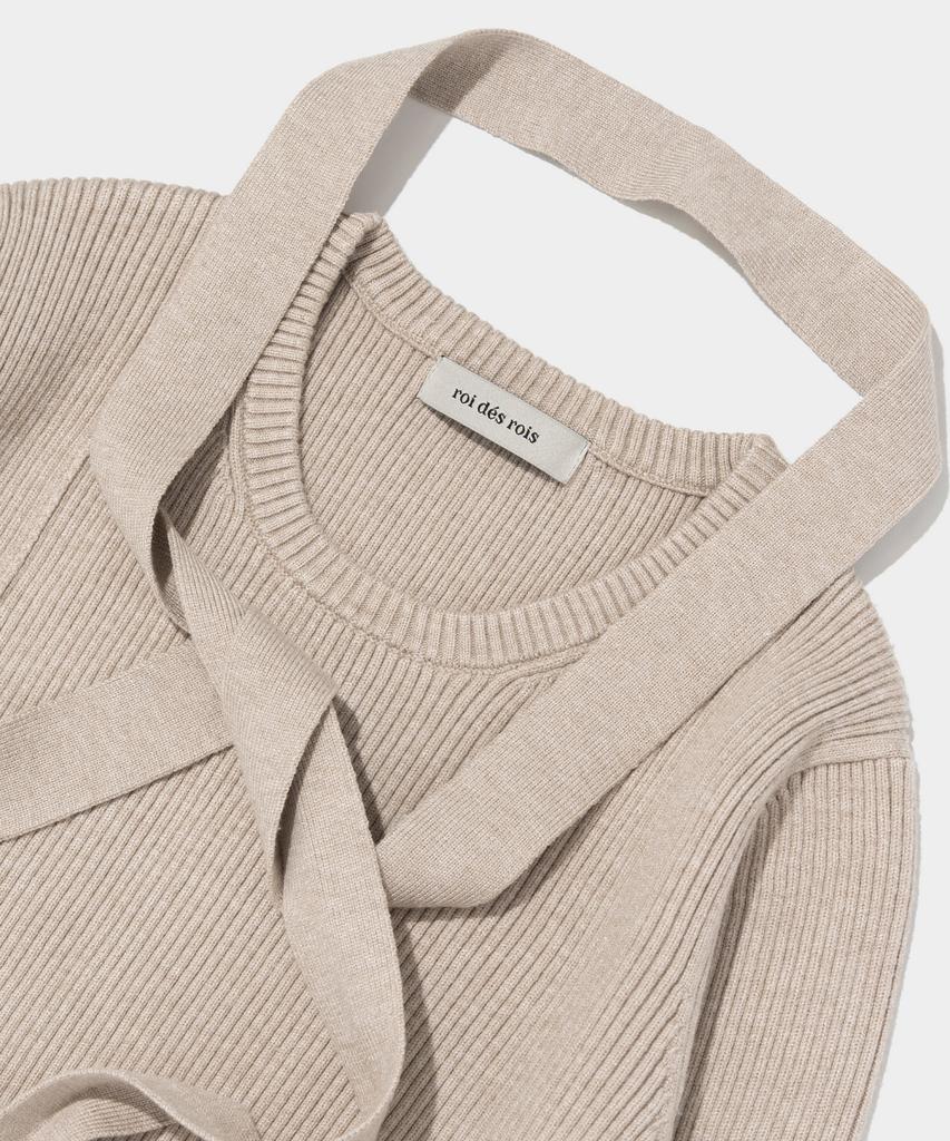 ROIDESROIS Scarf Set Round Neck Ribbed Knit (Oatmeal)