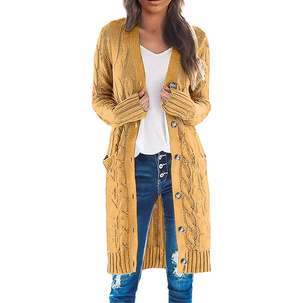 Женская мода Повседневный открытый спереди Длинный рукав Кардиганы крупной вязки Свитера Верхняя одежда Пальто