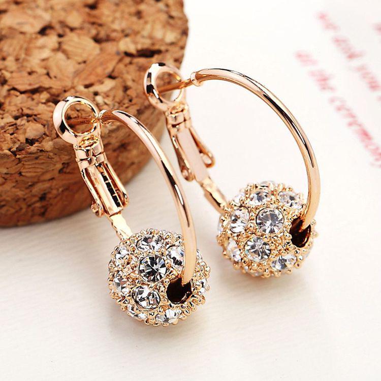 Wedding Party Wearing Woman Female Crystal Ball Fashion Alloy Drop Earrings Gift for Friend AVE