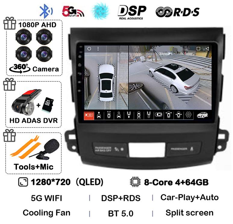 Android 14 Carplay Auto Car Radio For Mitsubishi Outlander 2006-2011 Peugeot 4007 Citroen C-Crosser GPS Stereo Multimedia Player