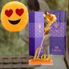 Golden Rose Flower with Love Stand and Carry Bag with Smiley Pillow