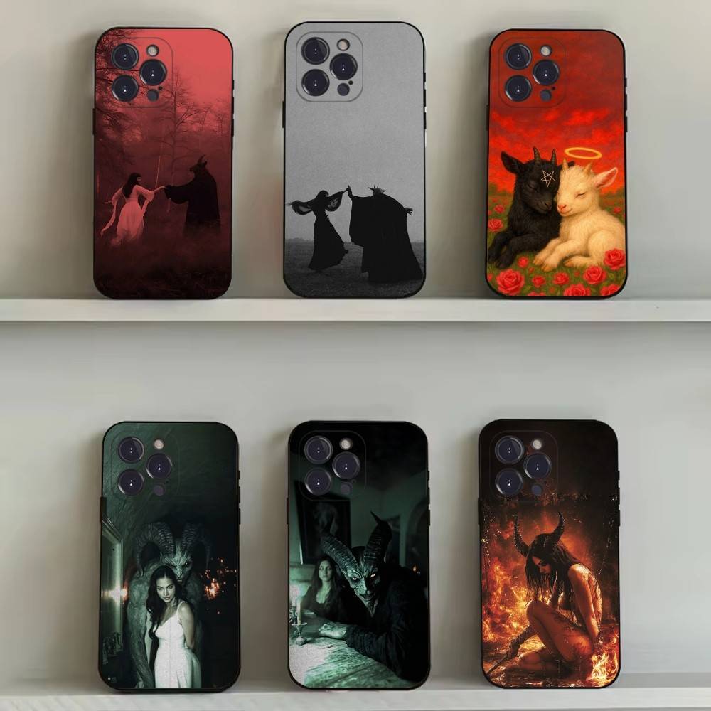 Готический чехол для телефона S-Сатана Ведьма для iPhone 16,15,14,13,12,11,Pro,Max,Plus,X,XS,SE4,E,Mini, Мягкий черный чехол