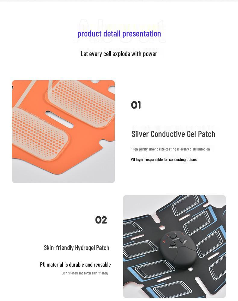 Перезаряжаемый EMS стимулятор мышц пресса с цифровым дисплеем - Умный фитнес-патч для пресса и похудения