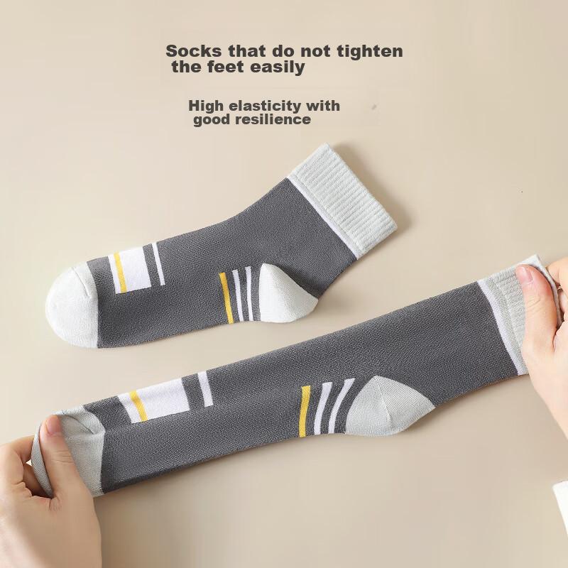 Men's Socks, Cotton Mid-Calf, Spring And Summer Men's Sweat-Absorbing Breathable Cotton Socks, Trendy Sports Style, 10 Pairs
