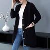 New Cardigan In Autumn and Winter Women's V-neck Loose Long Sleeve Sweater Solid Color Knitted Long Top