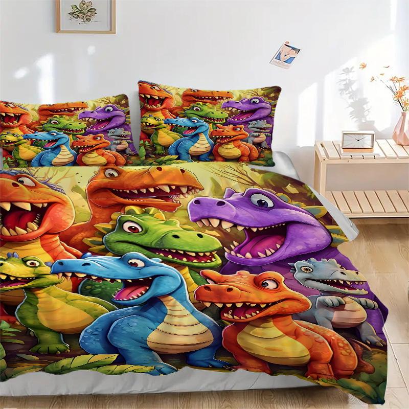 Colorful Dinosaurs Jungle Print 3Pcs Bedding Setduvet Cover With 2 Bedropillowcase Home Birthday Gift